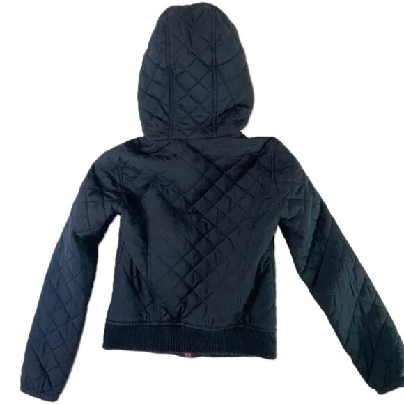 Abercrombie Girls XL Black Hooded Puffer Jacket Pink Trim Quilted - Picture 2 of 11